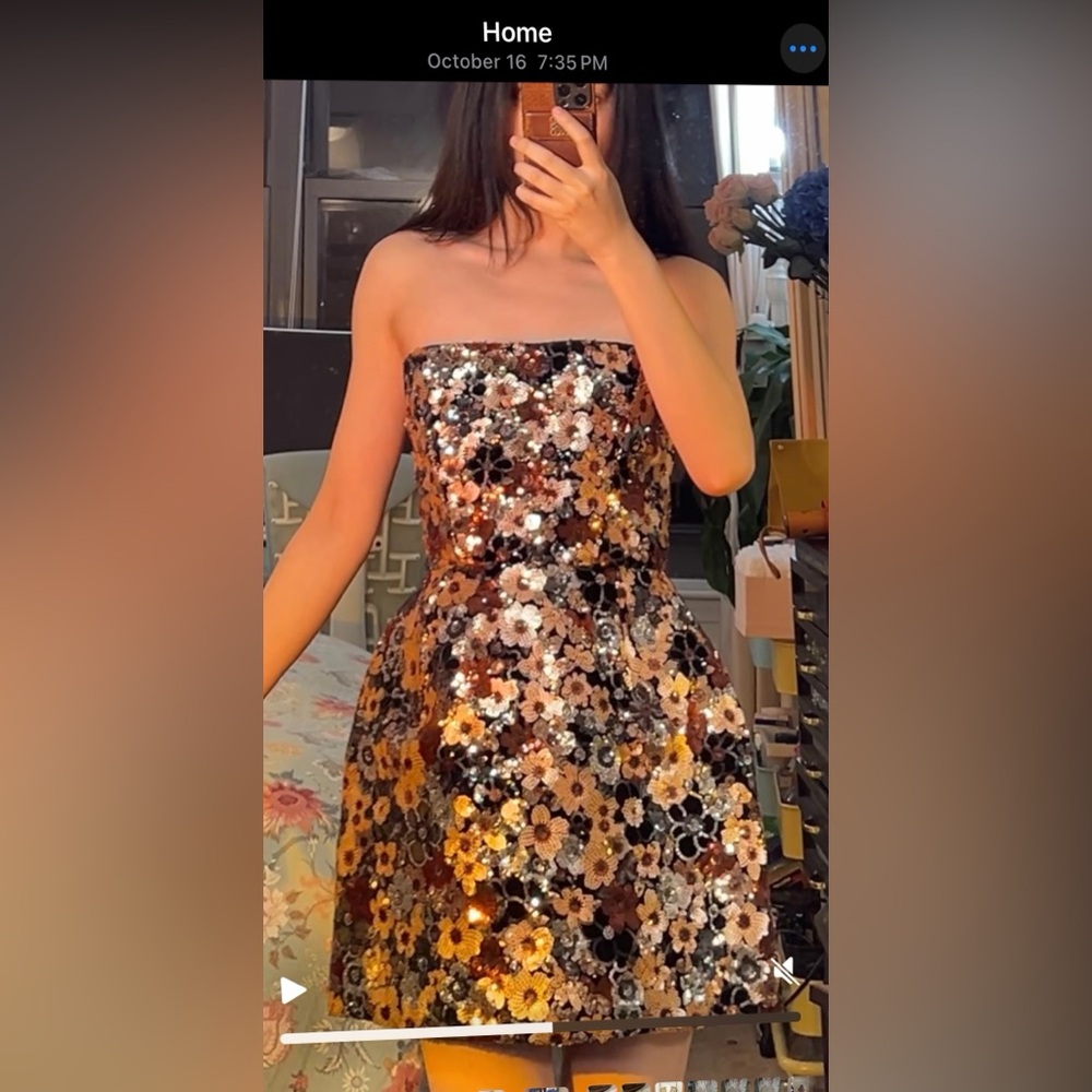 Bronx & Banco Maraya Bouquet Floral Sequin Black Embellished Mini Dress XS NWOT